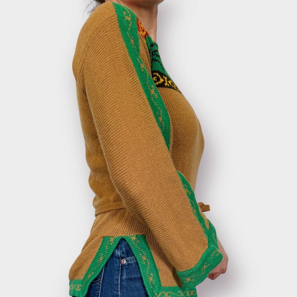 70s Tan Green Tunic Sweater Size M - Picture 6 of 7